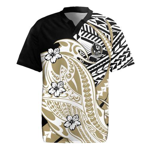 Personalized Collingwood Magpies Rugby Jersey Polynesian Tribal Magpie Mascot With Hibiscus Floral Art