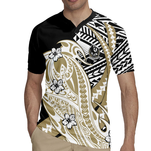 Personalized Collingwood Magpies Rugby Jersey Polynesian Tribal Magpie Mascot With Hibiscus Floral Art