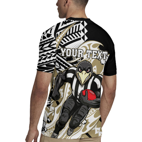 Personalized Collingwood Magpies Rugby Jersey Polynesian Tribal Magpie Mascot With Hibiscus Floral Art