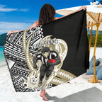 Personalized Collingwood Magpies Sarong Polynesian Tribal Magpie Mascot With Hibiscus Floral Art