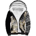 Personalized Collingwood Magpies Sherpa Hoodie Polynesian Tribal Magpie Mascot With Hibiscus Floral Art