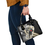 Personalized Collingwood Magpies Shoulder Handbag Polynesian Tribal Magpie Mascot With Hibiscus Floral Art