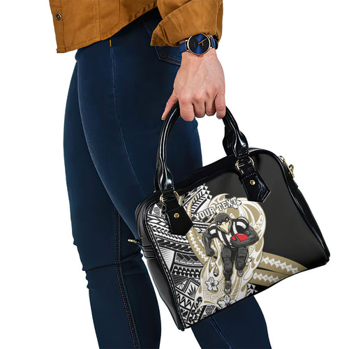 Personalized Collingwood Magpies Shoulder Handbag Polynesian Tribal Magpie Mascot With Hibiscus Floral Art