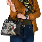 Personalized Collingwood Magpies Shoulder Handbag Polynesian Tribal Magpie Mascot With Hibiscus Floral Art