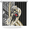 Personalized Collingwood Magpies Shower Curtain Polynesian Tribal Magpie Mascot With Hibiscus Floral Art
