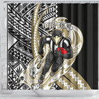 Personalized Collingwood Magpies Shower Curtain Polynesian Tribal Magpie Mascot With Hibiscus Floral Art