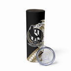 Personalized Collingwood Magpies Skinny Tumbler Polynesian Tribal Magpie Mascot With Hibiscus Floral Art