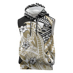 Personalized Collingwood Magpies Sleeveless Hoodie Polynesian Tribal Magpie Mascot With Hibiscus Floral Art
