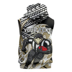 Personalized Collingwood Magpies Sleeveless Hoodie Polynesian Tribal Magpie Mascot With Hibiscus Floral Art