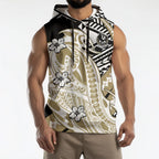 Personalized Collingwood Magpies Sleeveless Hoodie Polynesian Tribal Magpie Mascot With Hibiscus Floral Art