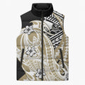 Personalized Collingwood Magpies Sleeveless Puffer Jacket Polynesian Tribal Magpie Mascot With Hibiscus Floral Art