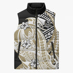Personalized Collingwood Magpies Sleeveless Puffer Jacket Polynesian Tribal Magpie Mascot With Hibiscus Floral Art