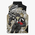 Personalized Collingwood Magpies Sleeveless Puffer Jacket Polynesian Tribal Magpie Mascot With Hibiscus Floral Art