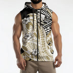 Personalized Collingwood Magpies Sleeveless Zip Hoodie Polynesian Tribal Magpie Mascot With Hibiscus Floral Art