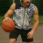 Personalized Collingwood Magpies Sleeveless Zip Hoodie Polynesian Tribal Magpie Mascot With Hibiscus Floral Art