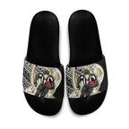Personalized Collingwood Magpies Slide Sandals Polynesian Tribal Magpie Mascot With Hibiscus Floral Art
