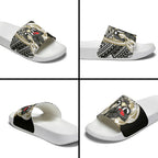Personalized Collingwood Magpies Slide Sandals Polynesian Tribal Magpie Mascot With Hibiscus Floral Art