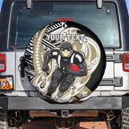 Personalized Collingwood Magpies Spare Tire Cover Polynesian Tribal Magpie Mascot With Hibiscus Floral Art