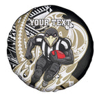 Personalized Collingwood Magpies Spare Tire Cover Polynesian Tribal Magpie Mascot With Hibiscus Floral Art