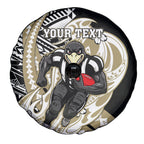 Personalized Collingwood Magpies Spare Tire Cover Polynesian Tribal Magpie Mascot With Hibiscus Floral Art