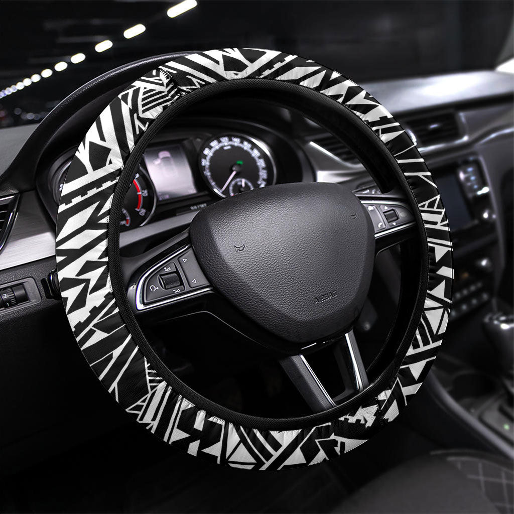 Collingwood Magpies Steering Wheel Cover Polynesian Tribal Magpie Mascot With Hibiscus Floral Art