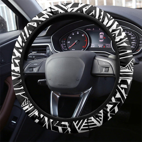 Collingwood Magpies Steering Wheel Cover Polynesian Tribal Magpie Mascot With Hibiscus Floral Art