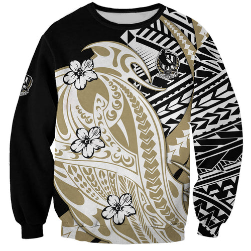 Personalized Collingwood Magpies Sweatshirt Polynesian Tribal Magpie Mascot With Hibiscus Floral Art