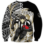 Personalized Collingwood Magpies Sweatshirt Polynesian Tribal Magpie Mascot With Hibiscus Floral Art
