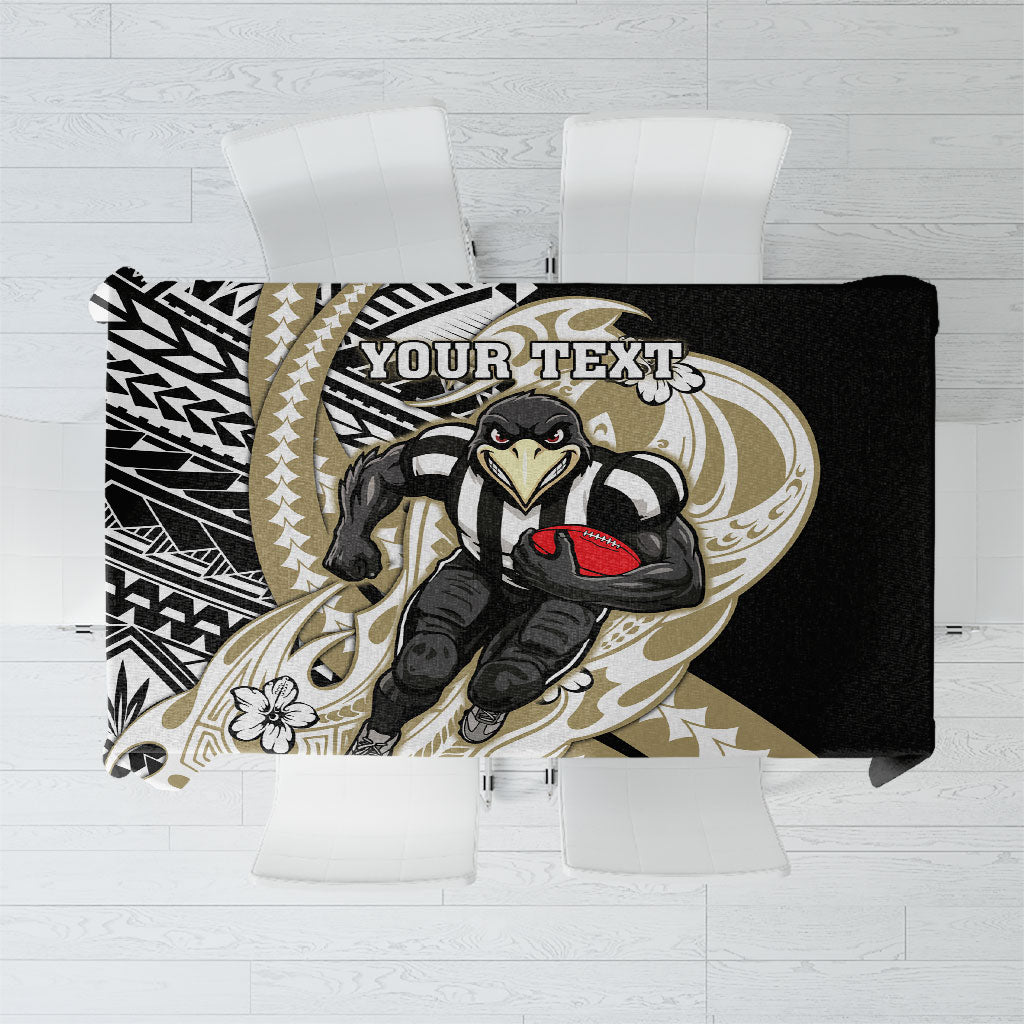 Personalized Collingwood Magpies Tablecloth Polynesian Tribal Magpie Mascot With Hibiscus Floral Art
