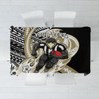 Personalized Collingwood Magpies Tablecloth Polynesian Tribal Magpie Mascot With Hibiscus Floral Art