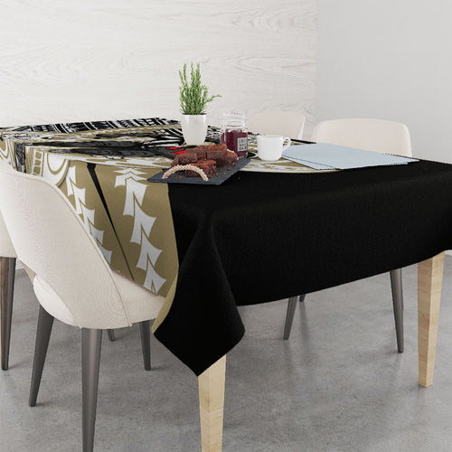 Personalized Collingwood Magpies Tablecloth Polynesian Tribal Magpie Mascot With Hibiscus Floral Art