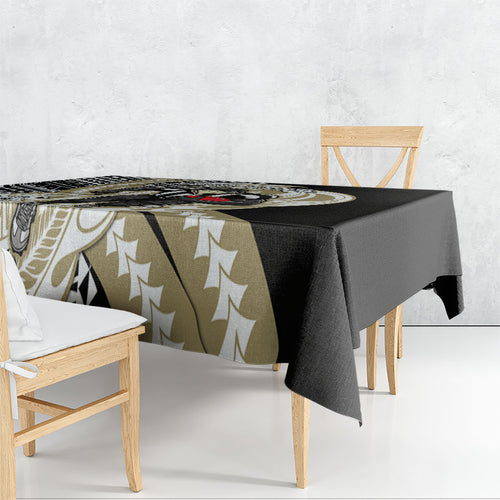 Personalized Collingwood Magpies Tablecloth Polynesian Tribal Magpie Mascot With Hibiscus Floral Art