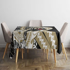 Personalized Collingwood Magpies Tablecloth Polynesian Tribal Magpie Mascot With Hibiscus Floral Art