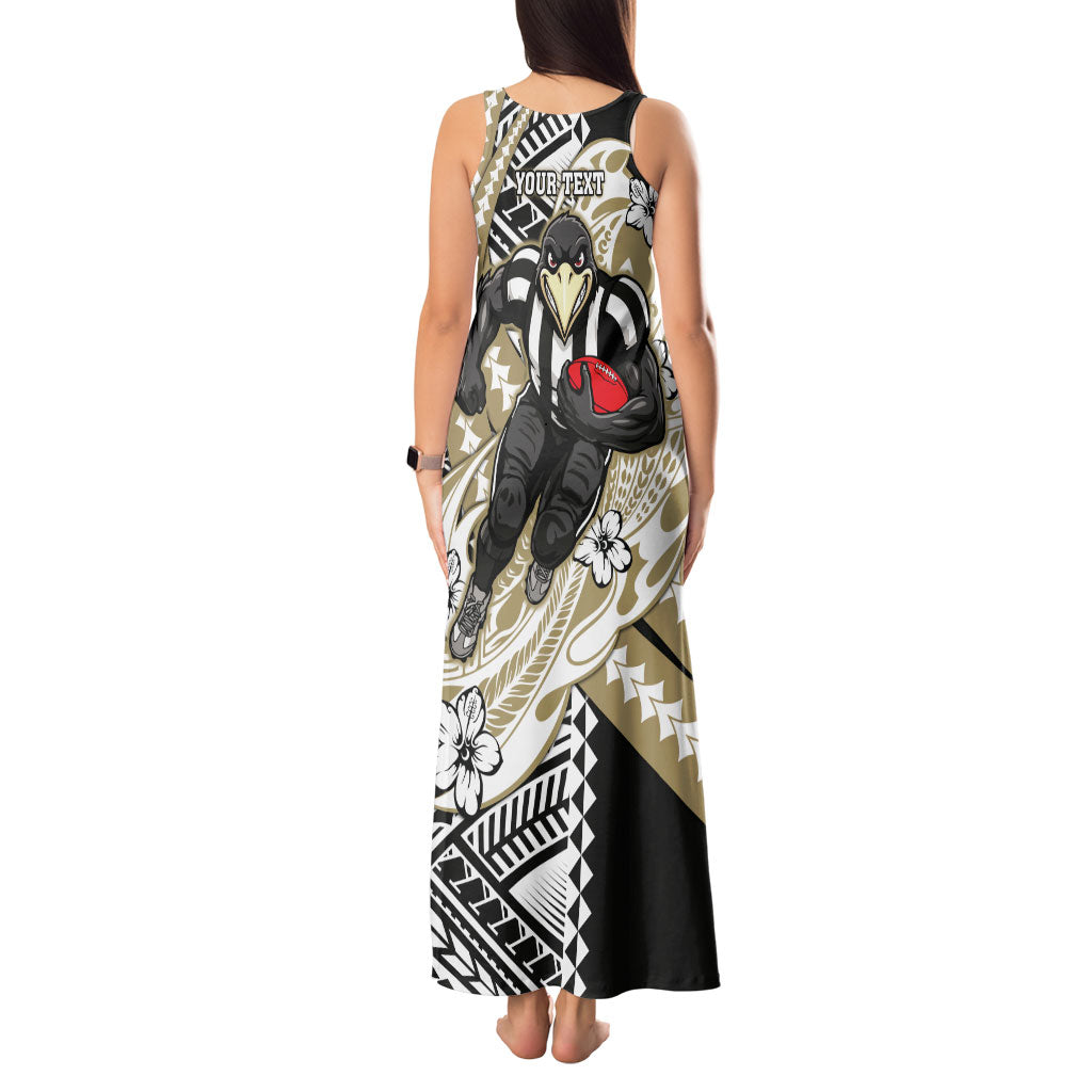 Personalized Collingwood Magpies Tank Maxi Dress Polynesian Tribal Magpie Mascot With Hibiscus Floral Art