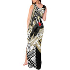 Personalized Collingwood Magpies Tank Maxi Dress Polynesian Tribal Magpie Mascot With Hibiscus Floral Art