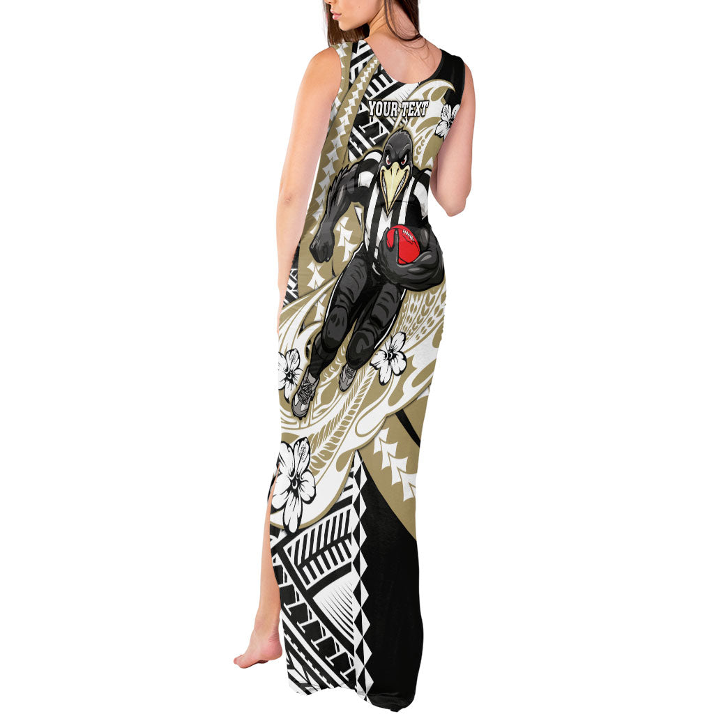 Personalized Collingwood Magpies Tank Maxi Dress Polynesian Tribal Magpie Mascot With Hibiscus Floral Art