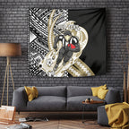 Personalized Collingwood Magpies Tapestry Polynesian Tribal Magpie Mascot With Hibiscus Floral Art