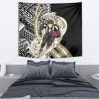 Personalized Collingwood Magpies Tapestry Polynesian Tribal Magpie Mascot With Hibiscus Floral Art