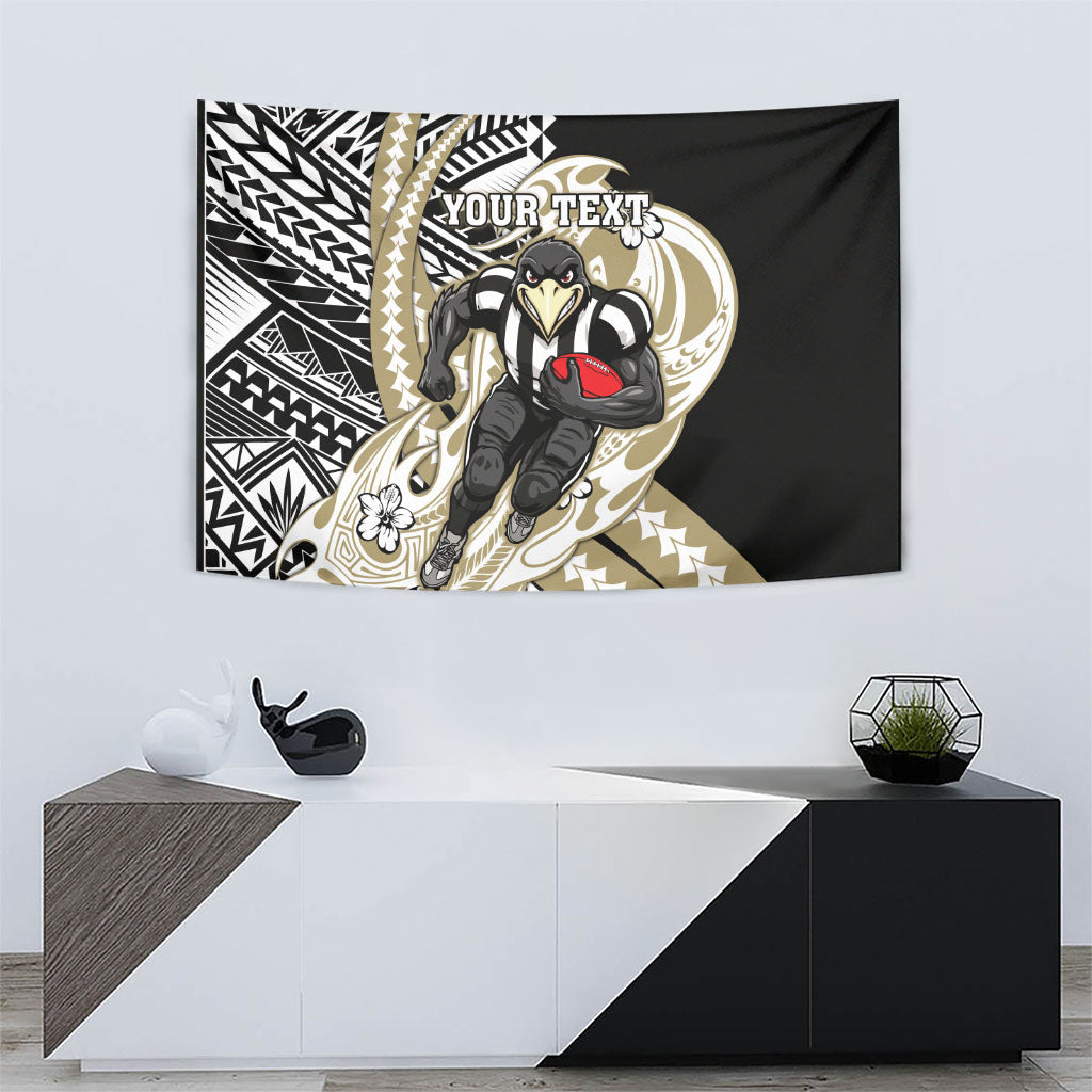 Personalized Collingwood Magpies Tapestry Polynesian Tribal Magpie Mascot With Hibiscus Floral Art