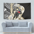 Personalized Collingwood Magpies Tapestry Polynesian Tribal Magpie Mascot With Hibiscus Floral Art