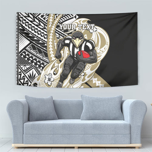 Personalized Collingwood Magpies Tapestry Polynesian Tribal Magpie Mascot With Hibiscus Floral Art