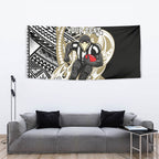 Personalized Collingwood Magpies Tapestry Polynesian Tribal Magpie Mascot With Hibiscus Floral Art
