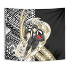 Personalized Collingwood Magpies Tapestry Polynesian Tribal Magpie Mascot With Hibiscus Floral Art