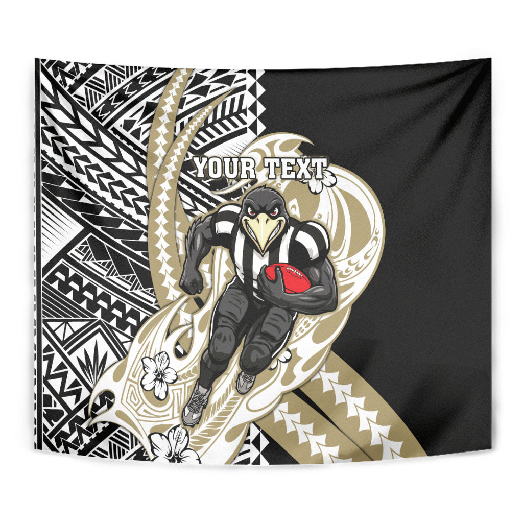 Personalized Collingwood Magpies Tapestry Polynesian Tribal Magpie Mascot With Hibiscus Floral Art