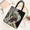 Personalized Collingwood Magpies Tote Bag Polynesian Tribal Magpie Mascot With Hibiscus Floral Art