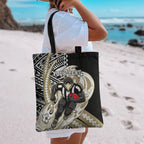 Personalized Collingwood Magpies Tote Bag Polynesian Tribal Magpie Mascot With Hibiscus Floral Art