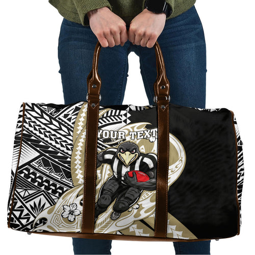 Personalized Collingwood Magpies Travel Bag Polynesian Tribal Magpie Mascot With Hibiscus Floral Art