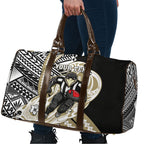 Personalized Collingwood Magpies Travel Bag Polynesian Tribal Magpie Mascot With Hibiscus Floral Art