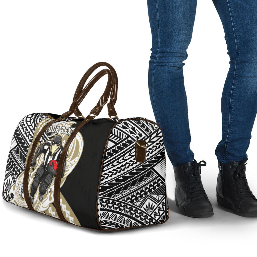 Personalized Collingwood Magpies Travel Bag Polynesian Tribal Magpie Mascot With Hibiscus Floral Art
