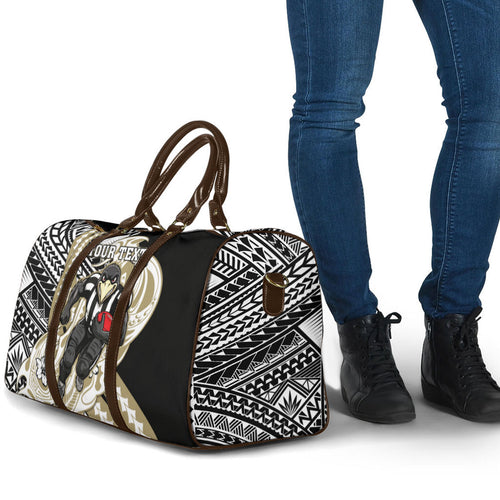 Personalized Collingwood Magpies Travel Bag Polynesian Tribal Magpie Mascot With Hibiscus Floral Art